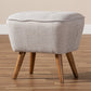 Petronelle Ottoman Mid-Century Modern Greyish Beige Fabric Upholstered Walnut Brown Finished Wood