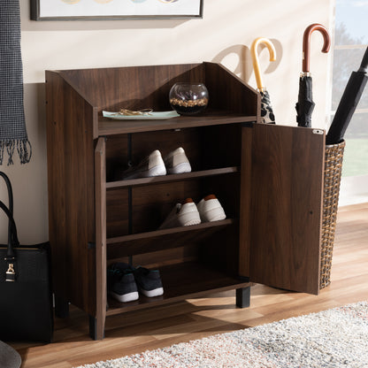 Rossin Shoe Storage Cabinet Modern and Contemporary Walnut Brown Finished 2-Door Wood Entryway with Open Shelf