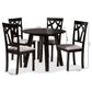 Derya 5-Piece Dining Set: Modern Grey Fabric Chairs with Dark Brown Finished Wood Table