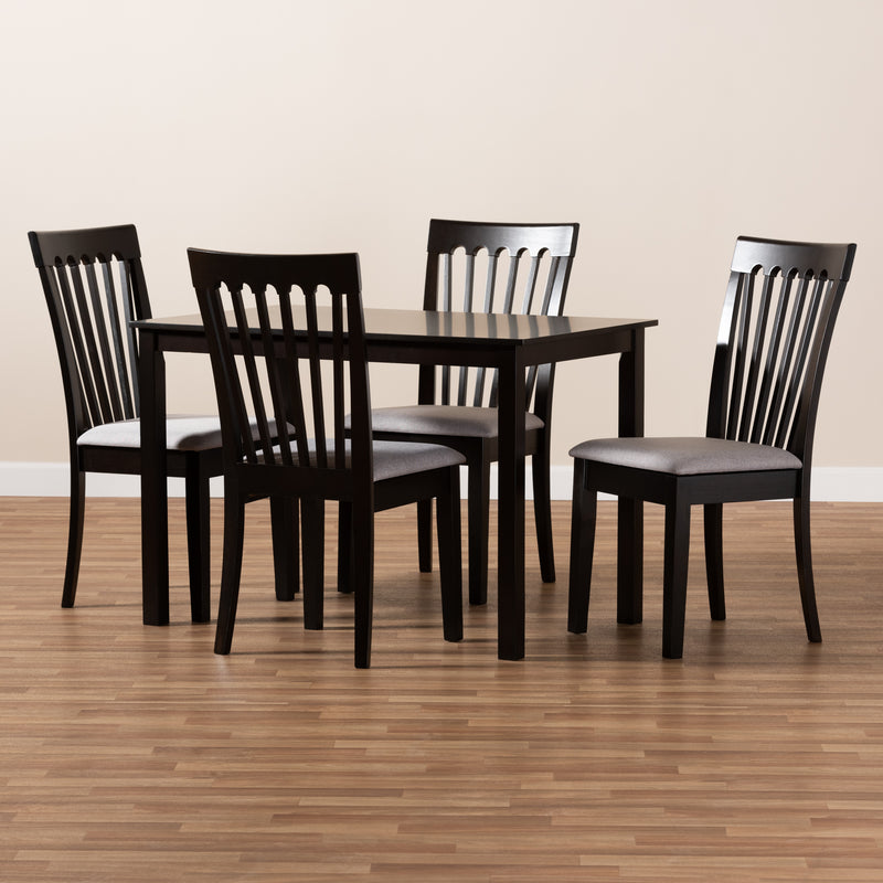 Minette Dining Set Modern Contemporary Gray Fabric Upholstered Espresso Brown Finished Wood 5-Piece