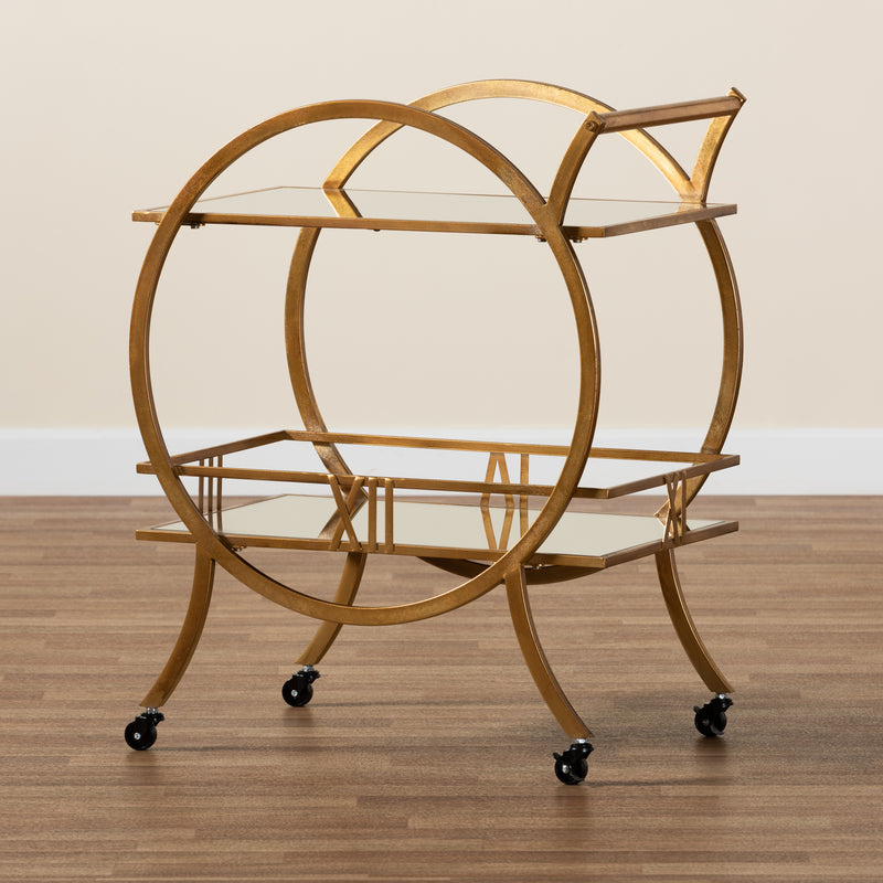 Arsene Mobile Bar Cart - Modern 2-Tier Design with Antique Gold Finish