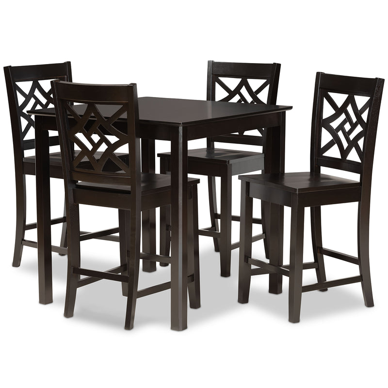 Nicolette Pub Set Modern and Contemporary Transitional Dark Brown Finished Wood 5-Piece