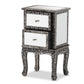 Wycliff End Table - Industrial Glam Design with Silver Metal and Mirrored Glass, Featuring 2 Drawers for Stylish Storage