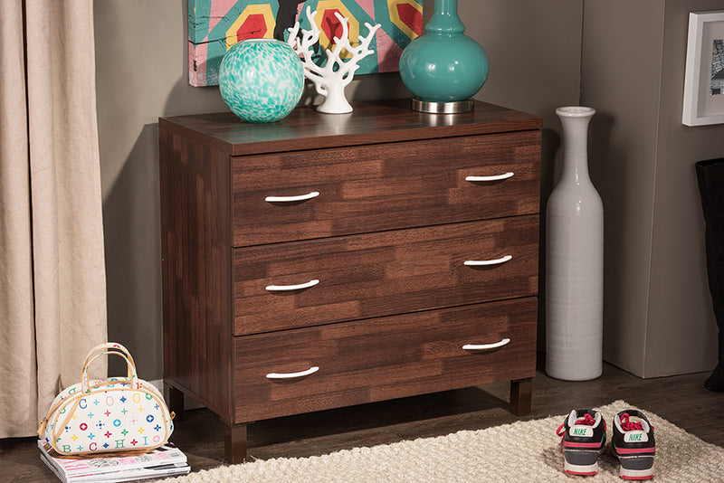 Maison Storage Chest Modern and Contemporary Oak Brown Finish Wood 3-Drawer