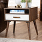 Quinn Mid-Century Modern End Table - Two-Tone White and Walnut Wood with 1 Drawer for Stylish Living Room Storage