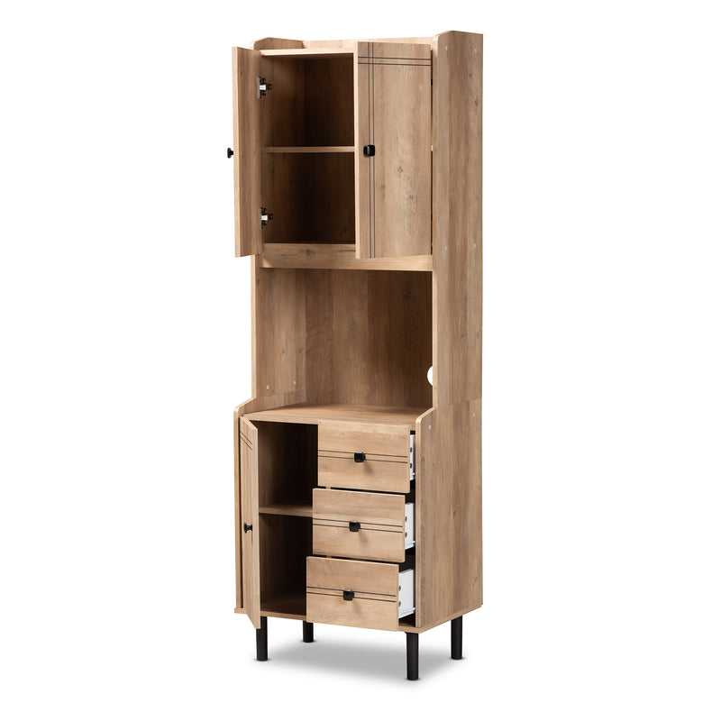 Patterson Kitchen Storage Cabinet Modern Oak Brown Finish with 3 Drawers for Organized Storage Solutions