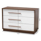 Mette Mid-Century Modern Dresser Two-Tone White and Walnut Finished 6-Drawer Wood Storage for Bedroom or Living Room