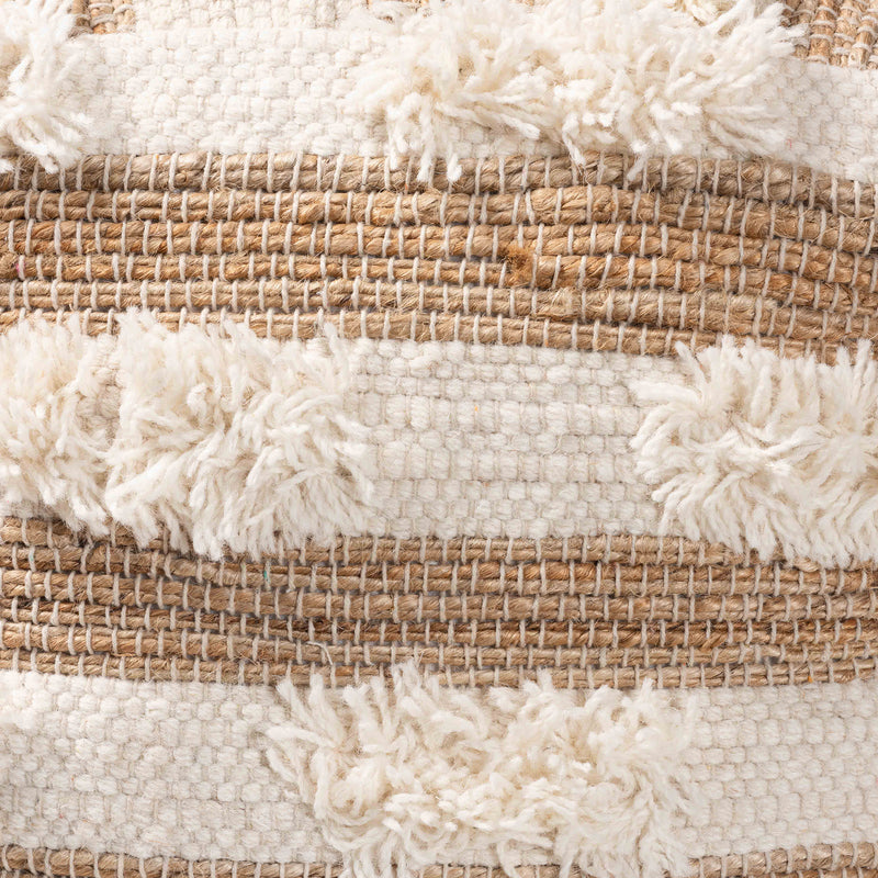 Basque Pouf Ottoman - Modern Moroccan Inspired Handwoven Wool Blend in Natural and Ivory