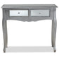 Leonie Console Table Modern Transitional Design with Brushed Silver Wood and Mirrored Glass Featuring 2 Drawers for Stylish Storage