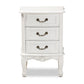 Gabrielle End Table Traditional French Country Design with White Finish and 3 Drawers