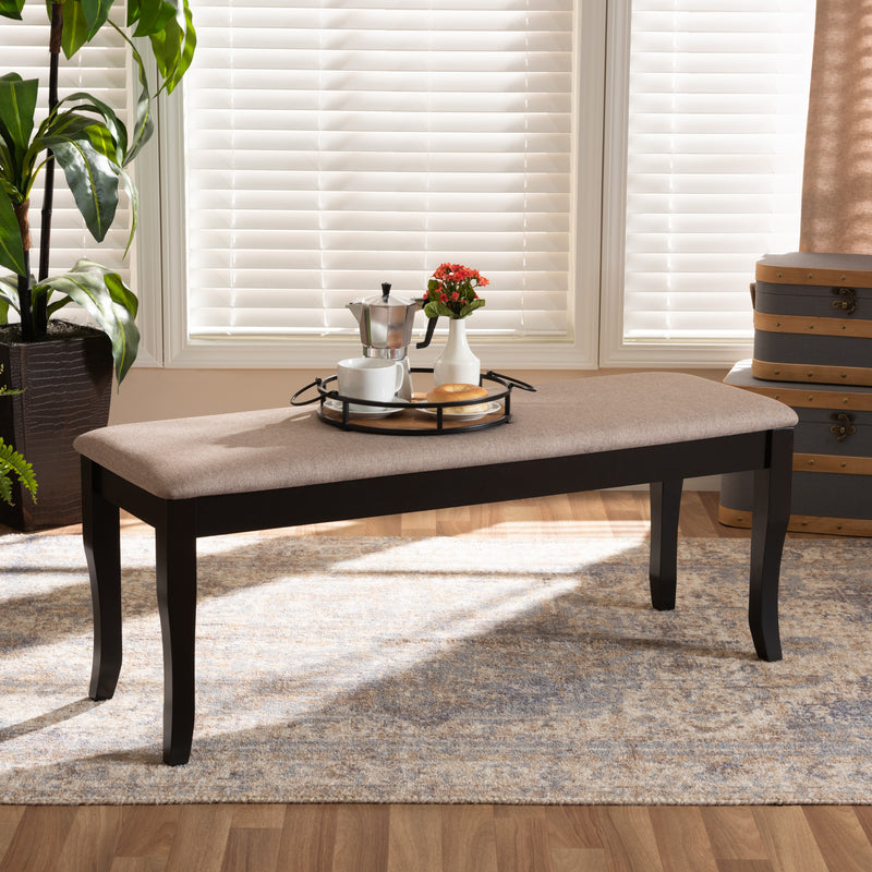 Cornelie Dining Bench Modern Contemporary Transitional Grey Fabric Upholstered Dark Brown Finished Wood