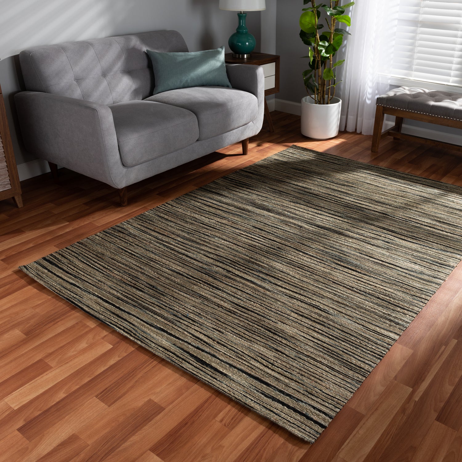 Shiro Area Rug - Modern Handwoven Hemp in Beige and Black for Stylish Home Decor