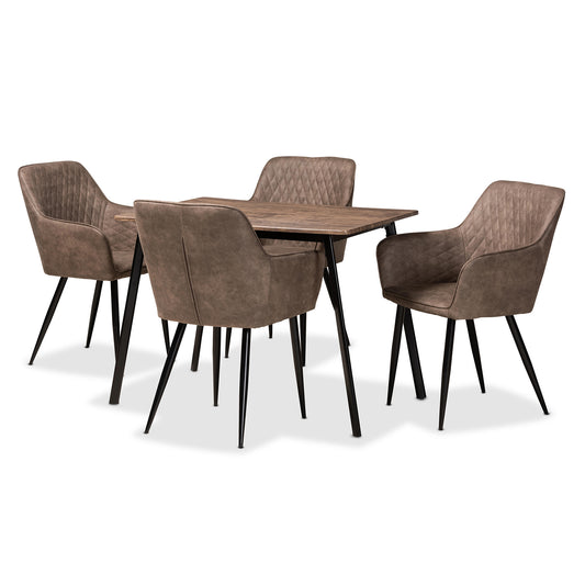 Belen 5-Piece Dining Set Modern Transitional Grey Faux Leather Upholstered Chairs with Black Metal Frame