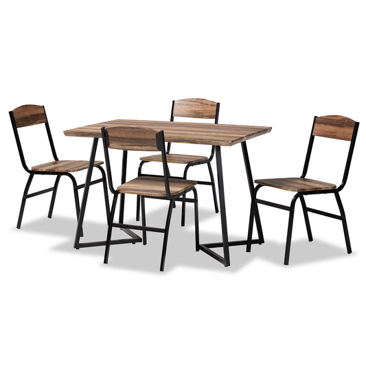 Roana Dining Set Modern 5-Piece Design with Walnut Brown Wood and Black Metal Accents