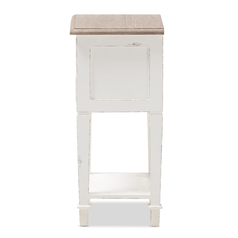 Dauphine Nightstand in Provincial Style with Weathered Oak and White Wash Finish