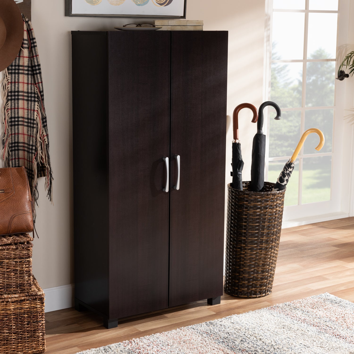 Marine Two-Tone Wenge and Black Wood Entryway Shoe Storage Cabinet Modern 2-Door Design for Stylish Organization