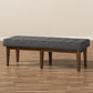 Lucca Bench Mid-Century Modern Walnut Wood with Dark Grey Fabric and Button-Tufted Upholstery