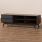 Koji TV Stand - Mid-Century Modern Two-Tone Grey and Walnut Wood with 2 Drawers for Stylish Living Room Storage