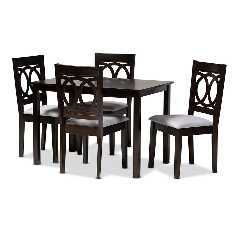 Lenoir Dining Set Modern Contemporary Gray Fabric Upholstered Espresso Brown Finished Wood 5-Piece