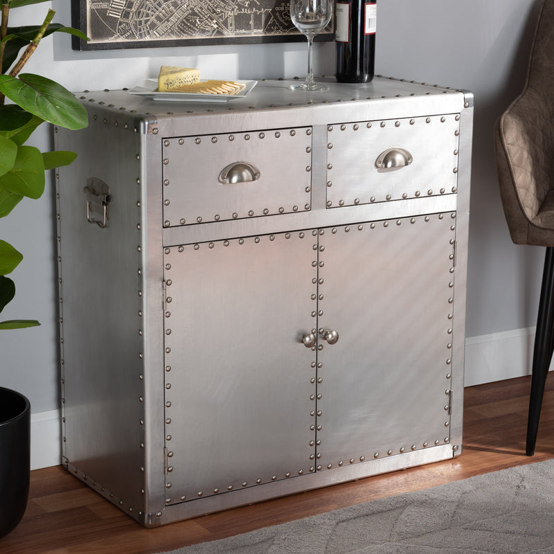 Serge Accent Storage Cabinet French Industrial Silver Metal 2-Door Design for Stylish Organization and Home Decor