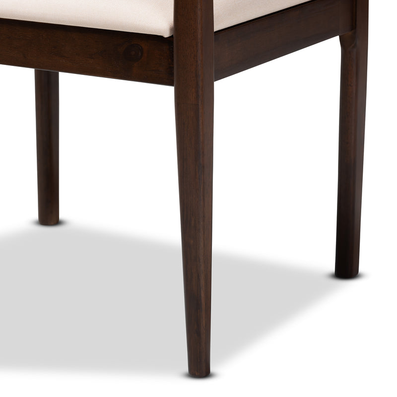 Coretta Dining Set - Mid-Century Modern 6-Piece Cream Fabric and Dark Brown Wood Furniture for Elegant Dining Rooms