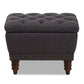 Annabelle Ottoman Modern and Contemporary Dark Grey Fabric Upholstered Walnut Wood Finished Button-Tufted Storage