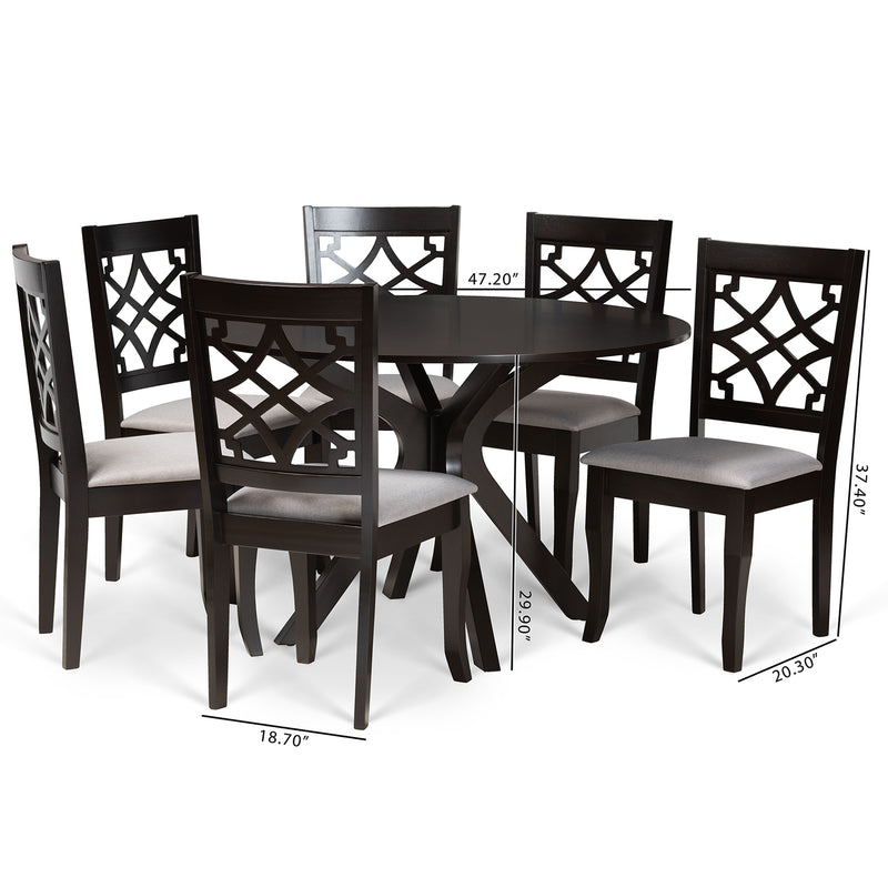 Elena Dining Set Modern 7-Piece Grey Fabric Upholstered with Dark Brown Finished Wood