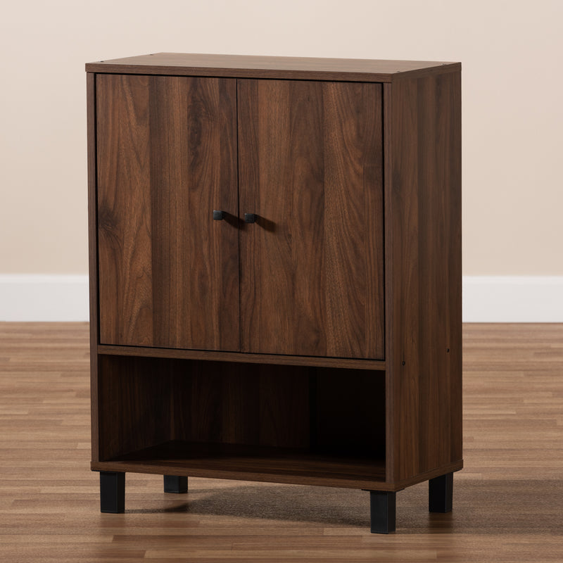 Rossin Shoe Storage Cabinet Modern and Contemporary Walnut Brown Finished 2-Door Wood Entryway