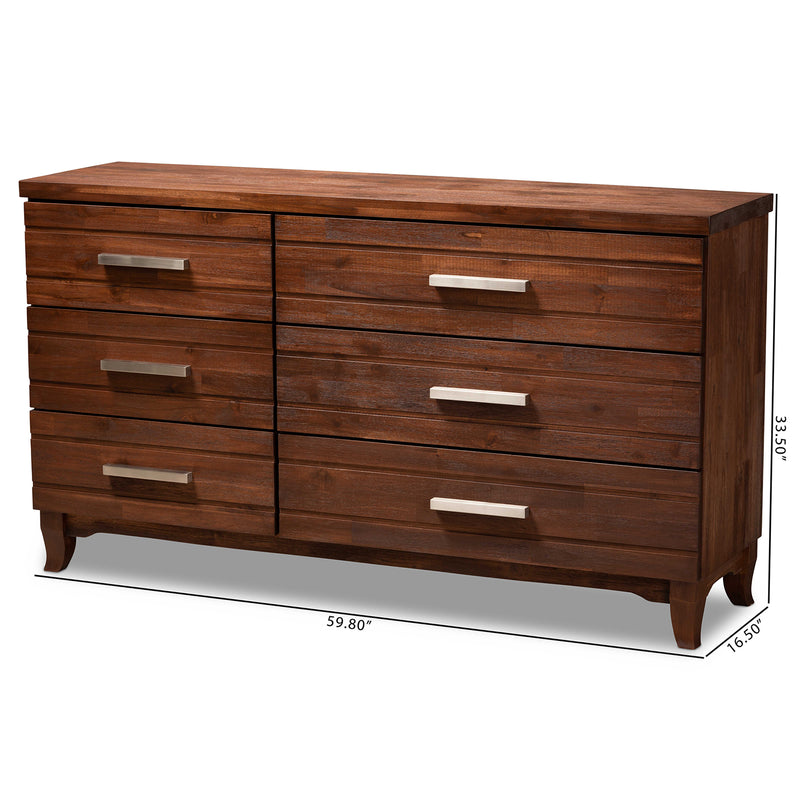 Ella Modern 6-Drawer Dresser in Warm Oak Brown Finish, Stylish Storage Solution for Your Bedroom