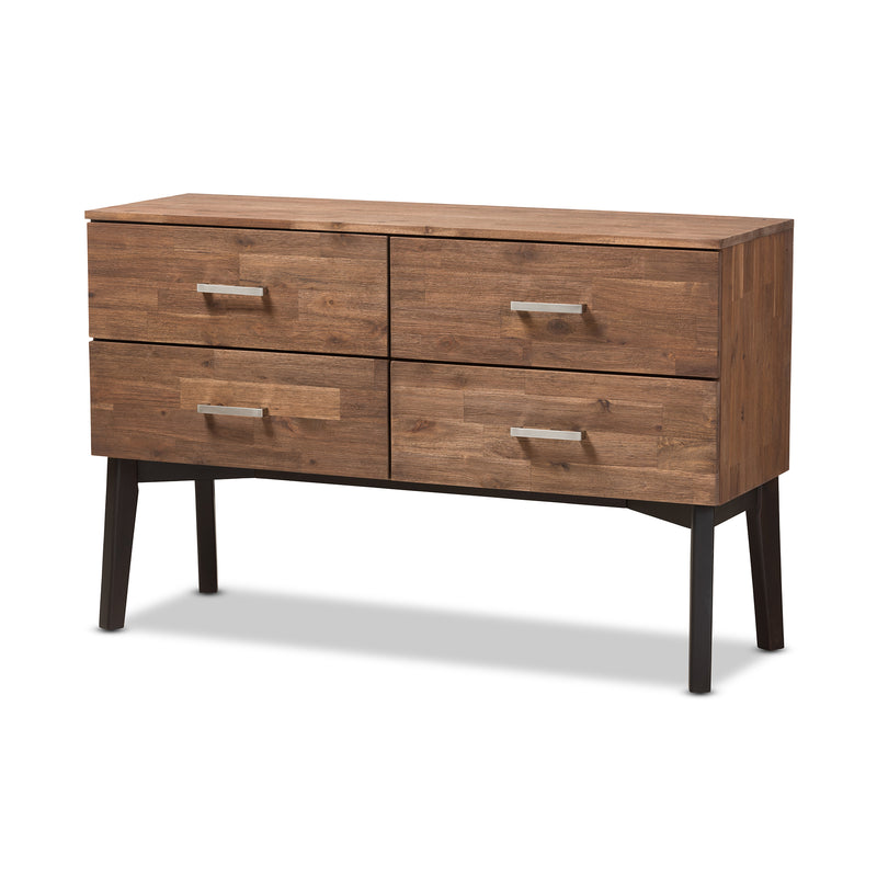 Selena Mid-Century Modern Dresser Brown Wood 4-Drawer Storage Chest for Bedroom or Living Room