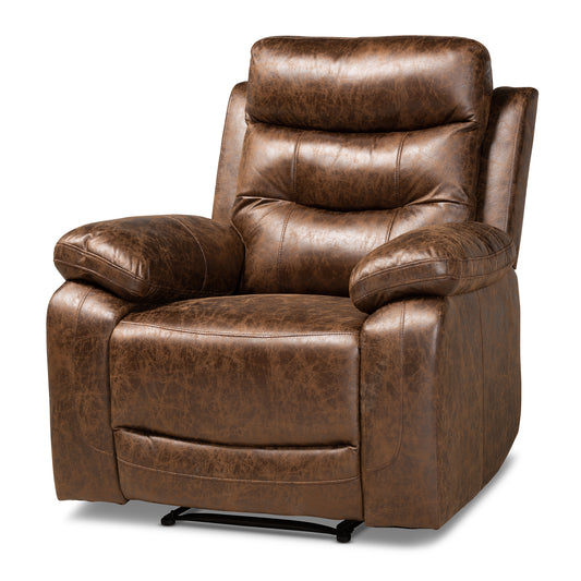 Beasely Recliner Modern Contemporary Distressed Brown Faux Leather Upholstered Chair for Living Room Comfort and Style