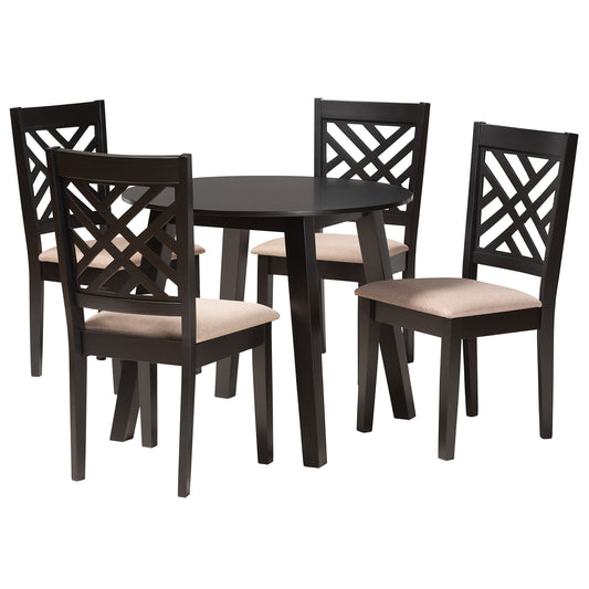 Ellie Dining Set Modern 5-Piece Collection in Beige Fabric and Dark Brown Finished Wood for Chic Dining Rooms