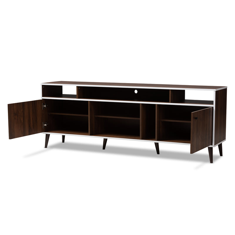 Marion Mid-Century Modern TV Stand in Brown and White with Storage and Stylish Design