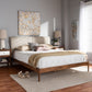 Aveneil Platform Bed - Mid-Century Modern Beige Fabric Upholstered with Walnut Finish