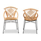 Pro Modern Bohemian Dining Chair Set 2-Piece Natural Brown Rattan and Black Metal Design for Chic Dining Spaces