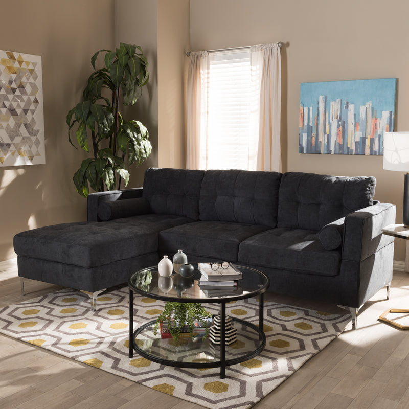 Mireille Sectional Sofa Modern and Contemporary Dark Grey Fabric Upholstered