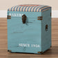 Caye Vintage Storage Trunk Ottoman Striped Fabric Upholstered with Light Blue Wood Finish