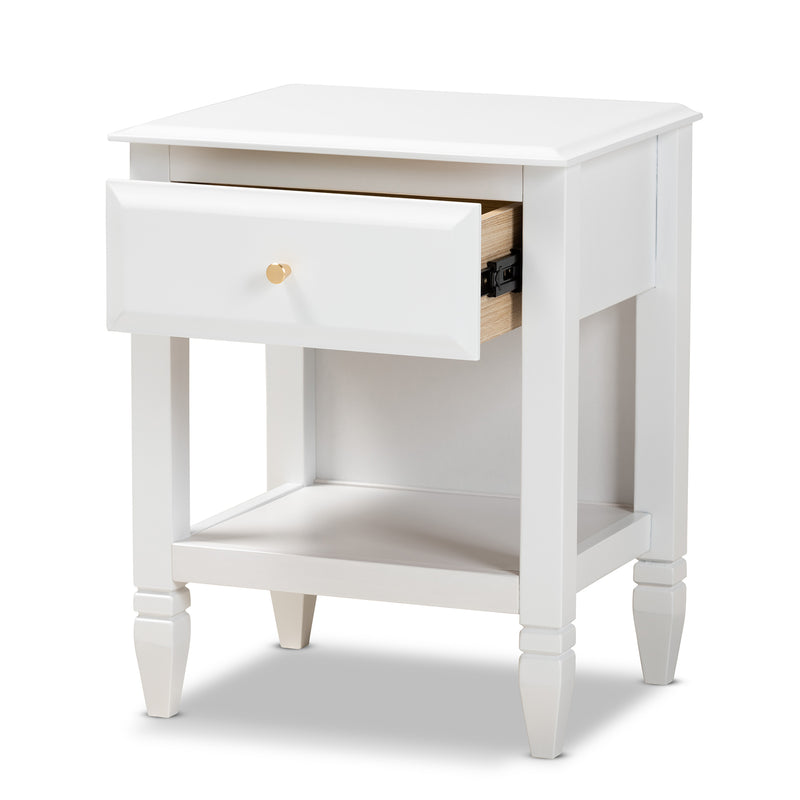 Naomi Nightstand Classic White Finished Wood 1-Drawer Bedroom Furniture for Stylish Storage and Organization