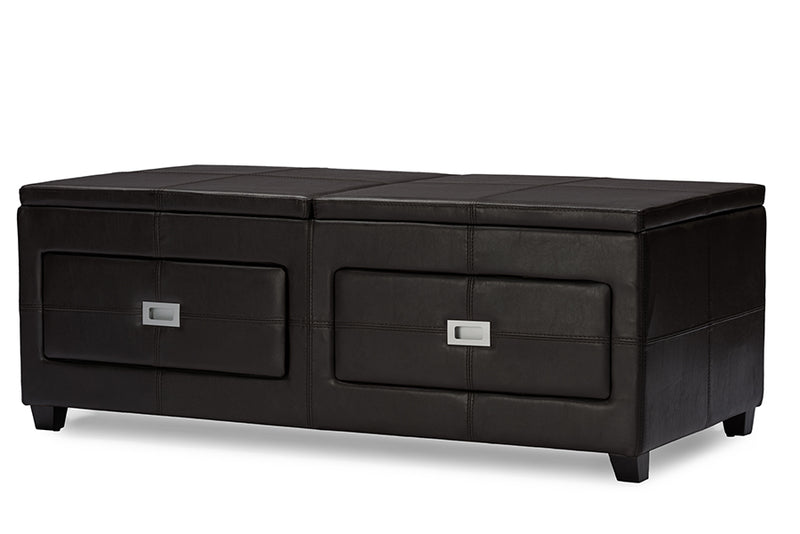 Indy Modern Contemporary Lift-Top Cocktail Ottoman Table with Storage Drawers and Serving Tray for Versatile Living Room Use