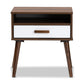 Quinn Mid-Century Modern End Table - Two-Tone White and Walnut Wood with 1 Drawer for Stylish Living Room Storage