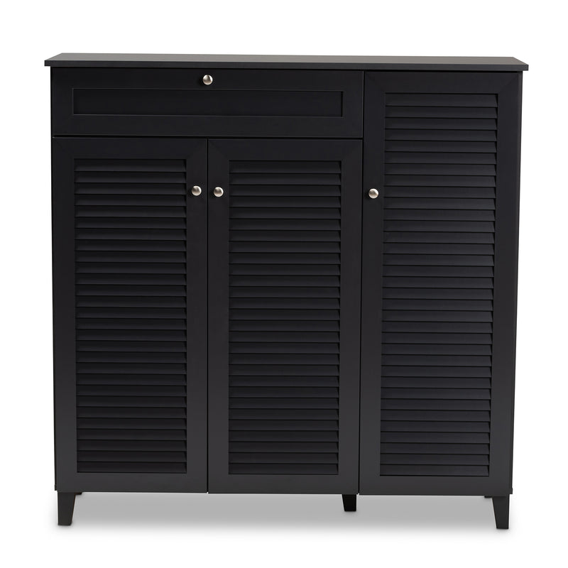 Coolidge Shoe Storage Cabinet Modern and Contemporary Dark Grey Finished 11-Shelf Wood with Drawer