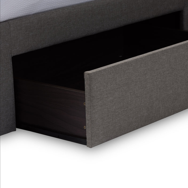 Rene Platform Bed - Modern and Contemporary Grey Fabric 4-Drawer Storage