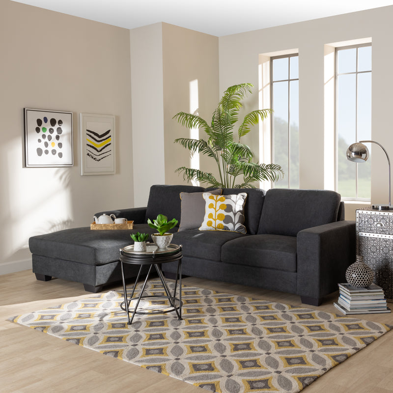 Nevin Sectional Sofa Modern and Contemporary Dark Grey Fabric Upholstered with Left Facing Chaise