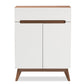 Calypso Mid-Century Modern Shoe Cabinet with White and Walnut Wood Storage