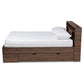 Tristan Queen Size Platform Storage Bed - Modern Walnut Brown Wood with Drawer and Shelves for Organized Bedroom Storage