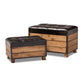 Marelli Rustic Dark Brown Faux Leather Ottoman Set 2-Piece Wood Storage Trunk for Stylish Home Organization and Seating