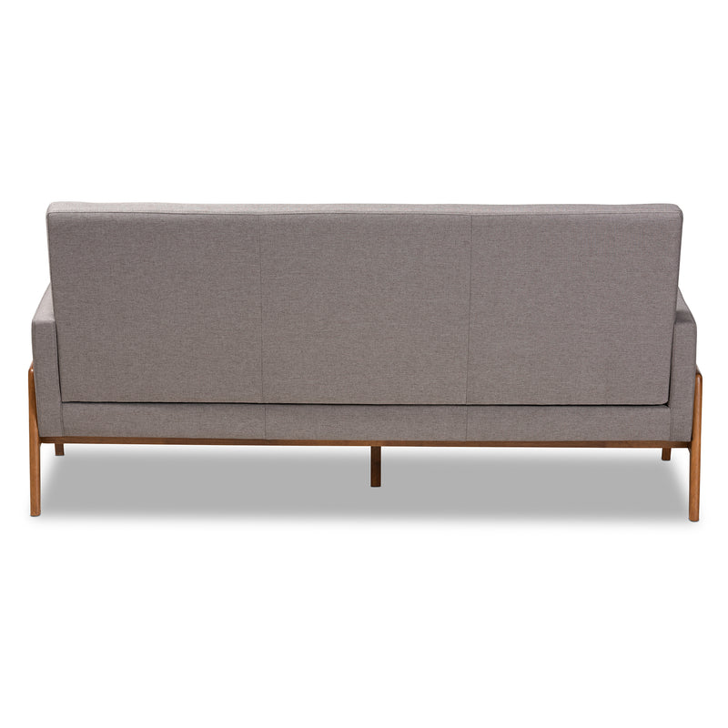 Perris Mid-Century Modern Sofa Light Grey Fabric Upholstered with Walnut Finished Frame Stylish Comfortable Living Room Furniture