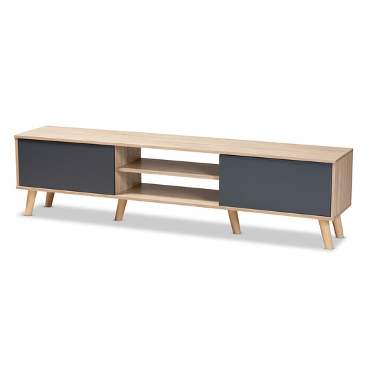 Clapton TV Stand Modern and Contemporary Two-Tone Grey and Oak Brown Finished Wood