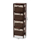 Bosley Storage Unit Modern French Inspired Walnut Brown Wood with 4 Baskets for Stylish Organization and Home Décor