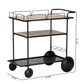 Huntley Mobile Wine Cart Modern Industrial Design with Walnut Brown Wood and Black Metal Frame